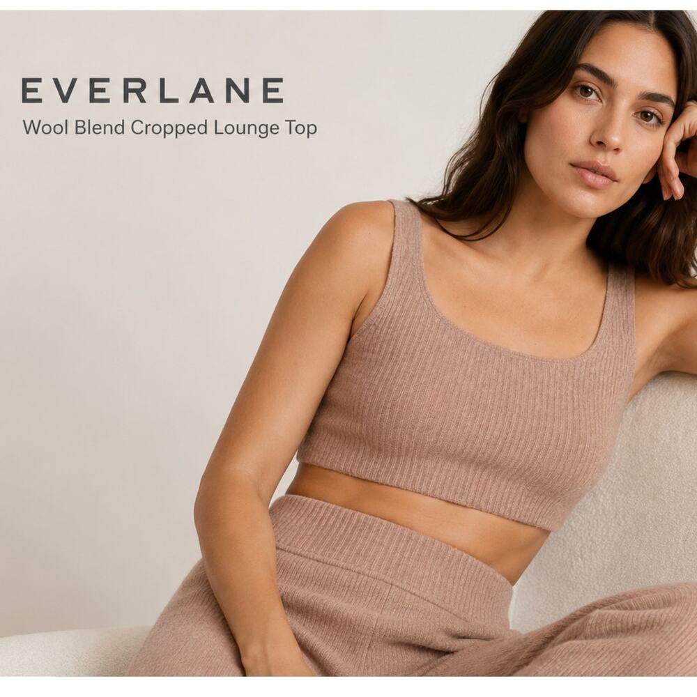 Everlane Cozy Stretch Tank Wool Blend Camel Cropped Soft Size M NWT Loungewear